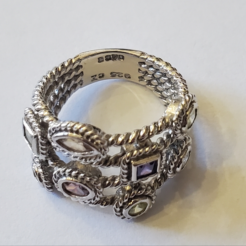 Joseph Esposito "ESPO" Multi-Stone Silver Ring, Sz 5.5 - Picture 4 of 9